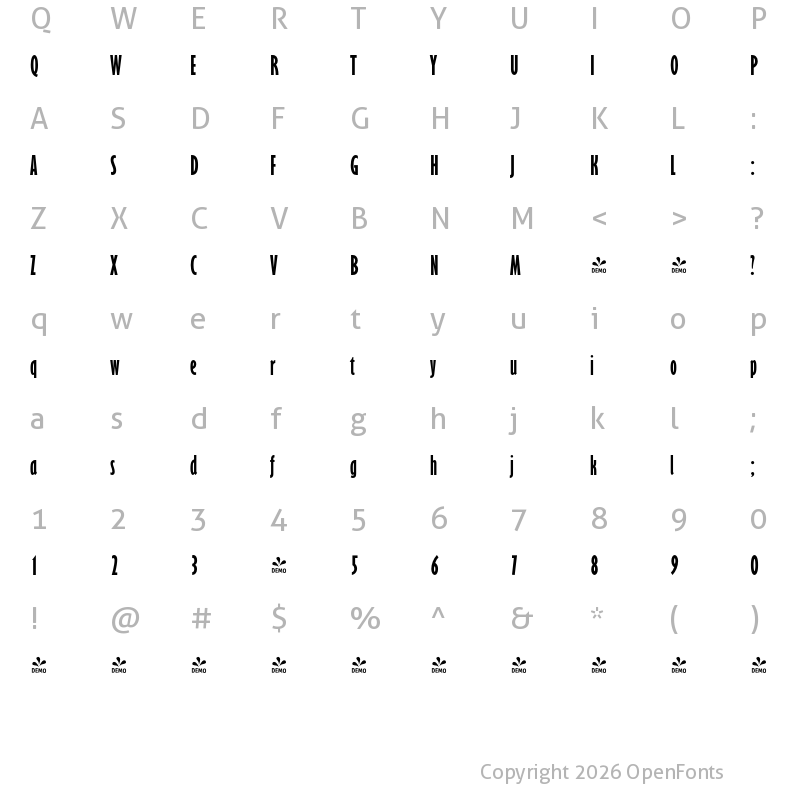Character Map of FONTSPRING DEMO - Chantilly Pro XCd Bold