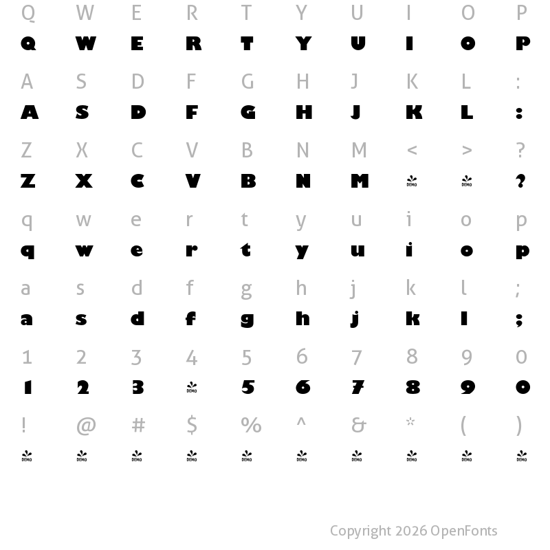 Character Map of FONTSPRING DEMO - Chantilly UltraBold Regular