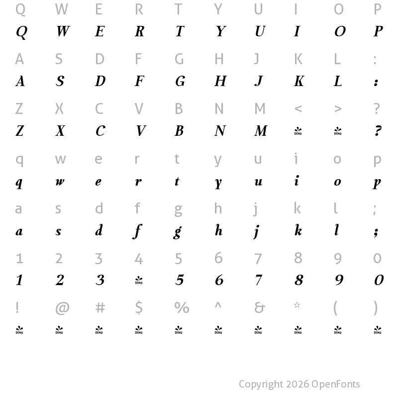 Character Map of FONTSPRING DEMO - Chaos is me Black Italic Regular