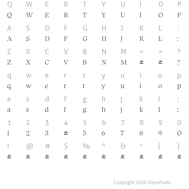 Character Map of FONTSPRING DEMO - Charlea ExtLt Regular