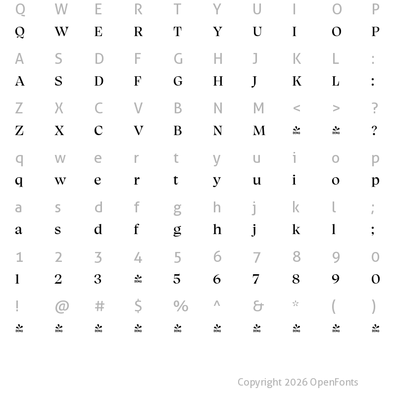 Character Map of FONTSPRING DEMO - Charlea Med Regular