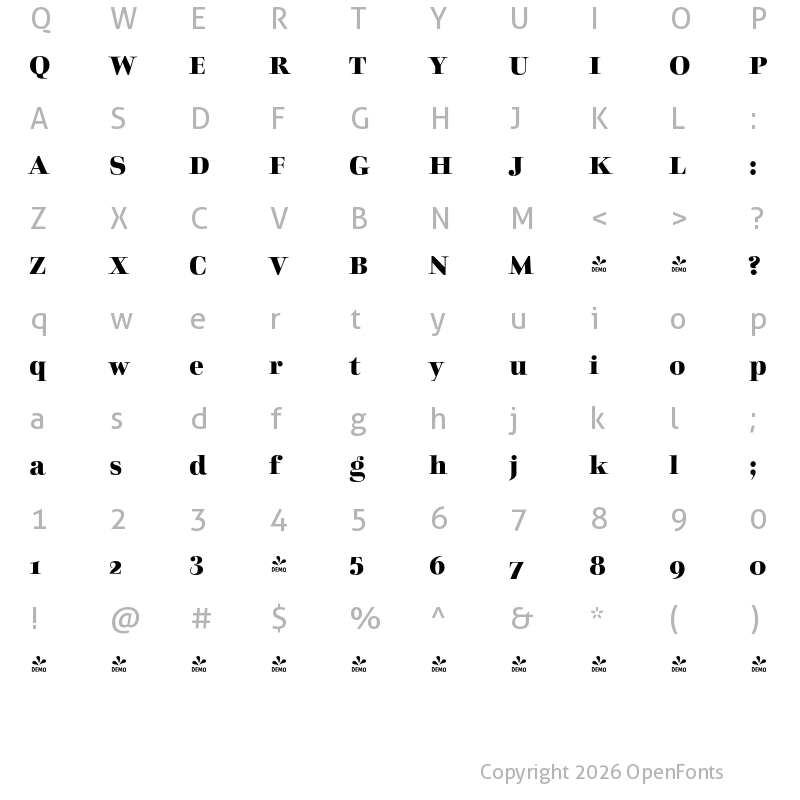 Character Map of FONTSPRING DEMO - Charpentier Classicistique Pro Bold