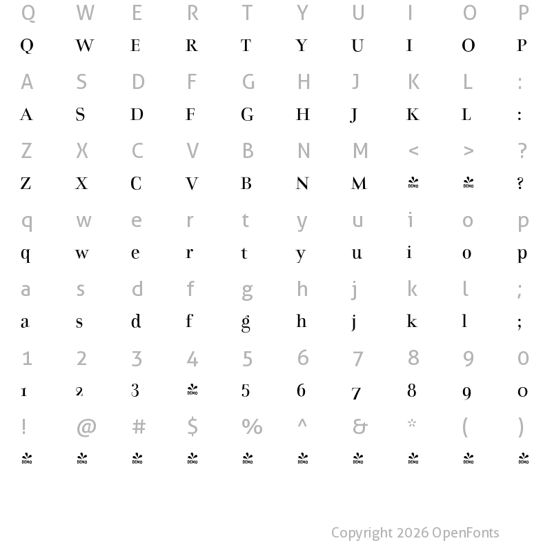 Character Map of FONTSPRING DEMO - Charpentier Classicistique Pro Regular
