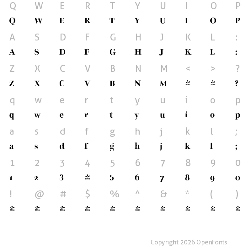 Character Map of FONTSPRING DEMO - Charpentier Classicistique Pro Semibold