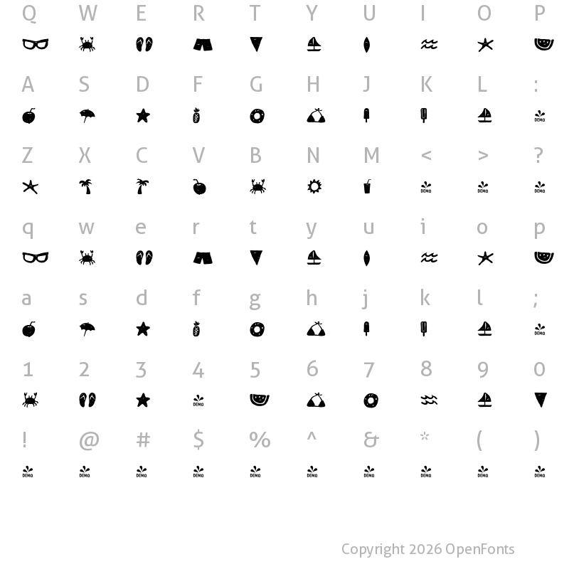 Character Map of FONTSPRING DEMO - Checkin Script Dingbat_Beach Regular