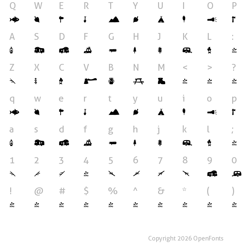 Character Map of FONTSPRING DEMO - Checkin Script Dingbat_Forest Regular