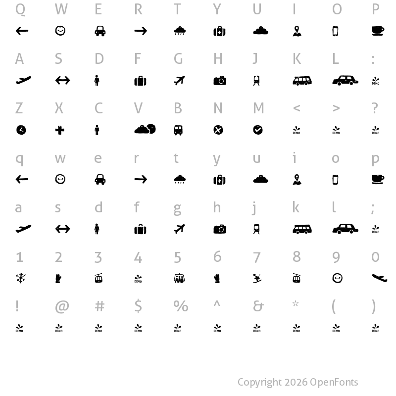 Character Map of FONTSPRING DEMO - Checkin Script Dingbat_Standar Regular