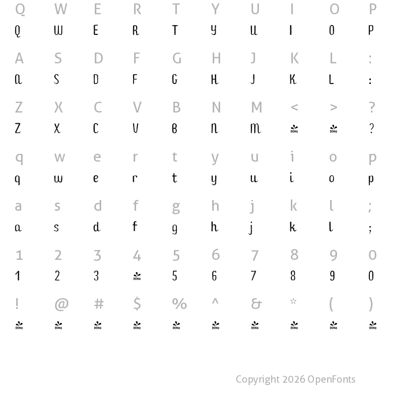 Character Map of FONTSPRING DEMO - Checkin Script Layer Texture Regular