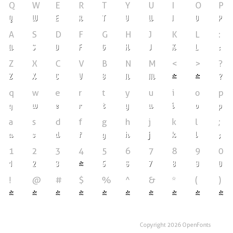 Character Map of FONTSPRING DEMO - Checkin Script Shadow Regular