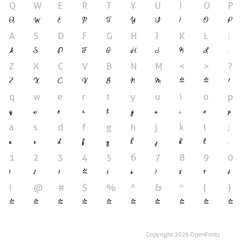 Character Map of FONTSPRING DEMO - Cheddar Jack Regular
