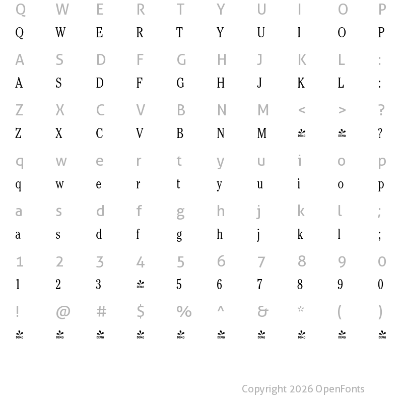 Character Map of FONTSPRING DEMO - Cheltenham FS Lt Cond Regular
