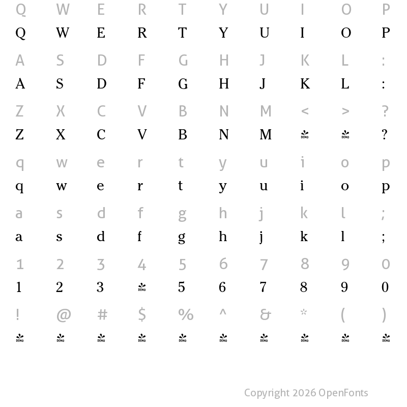 Character Map of FONTSPRING DEMO - Cheltenham FS Regular