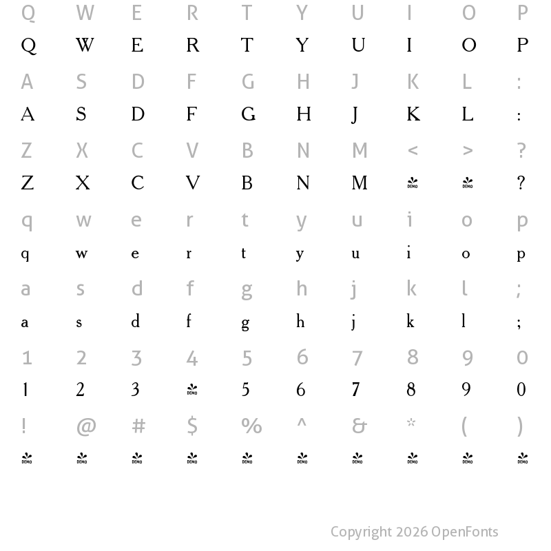 Character Map of FONTSPRING DEMO - Cheltenham Oldstyle Regular