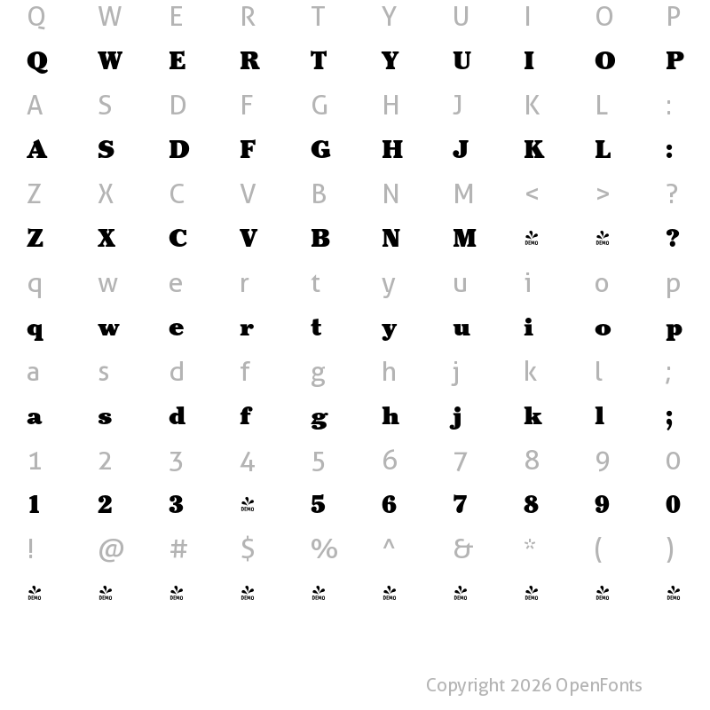 Character Map of FONTSPRING DEMO - Cheltenham Pro Ultra Regular