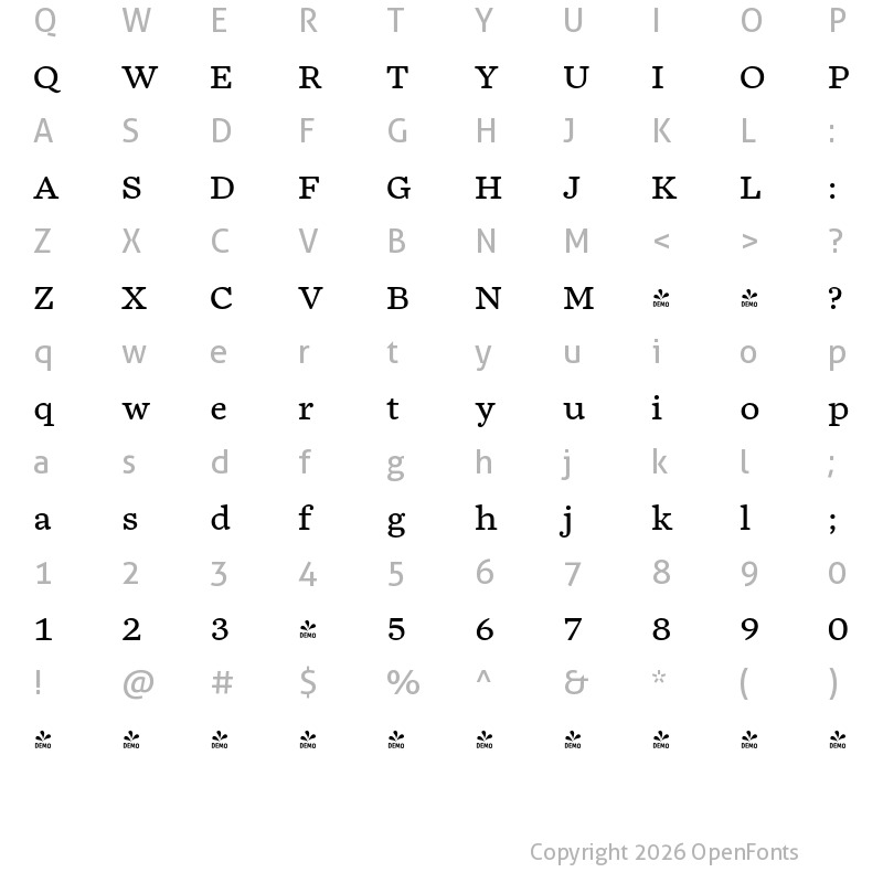 Character Map of FONTSPRING DEMO - Chiavettieri Regular Regular