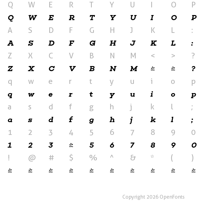 Character Map of FONTSPRING DEMO - Choplin SemiBold Italic