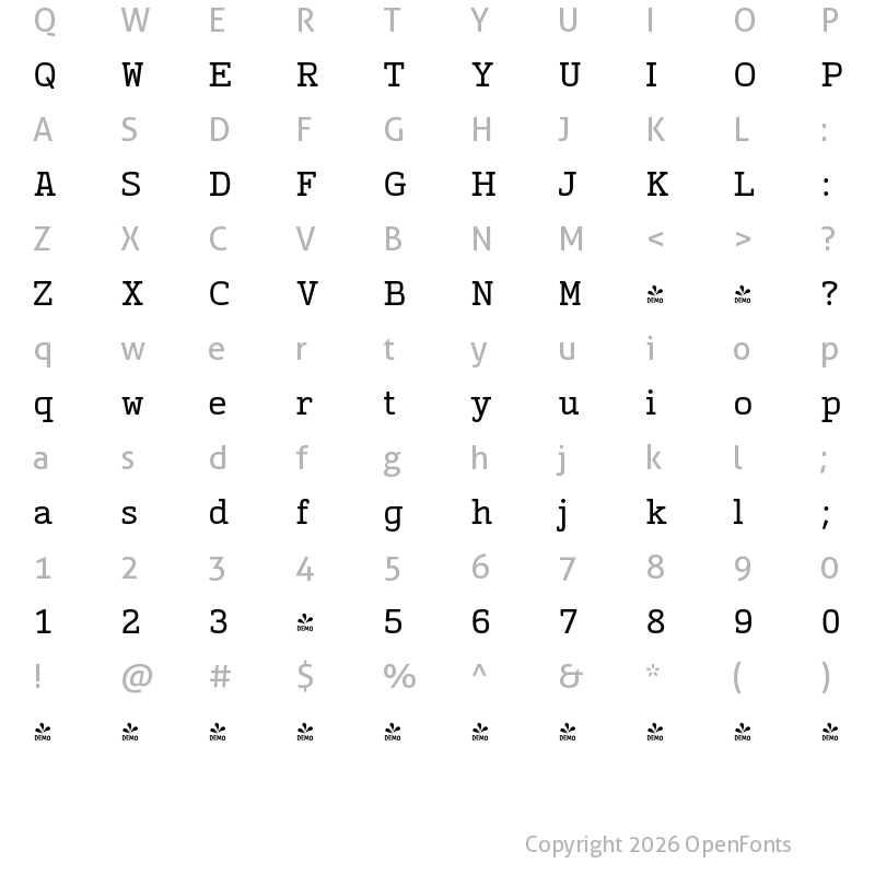 Character Map of FONTSPRING DEMO - Cinecav X Serif Regular