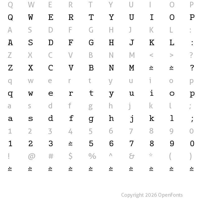 Character Map of FONTSPRING DEMO - Cinecav X Type Regular