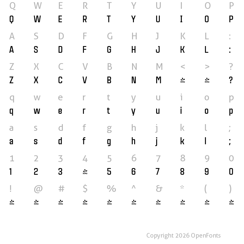 Character Map of FONTSPRING DEMO - Citadina Bold Regular