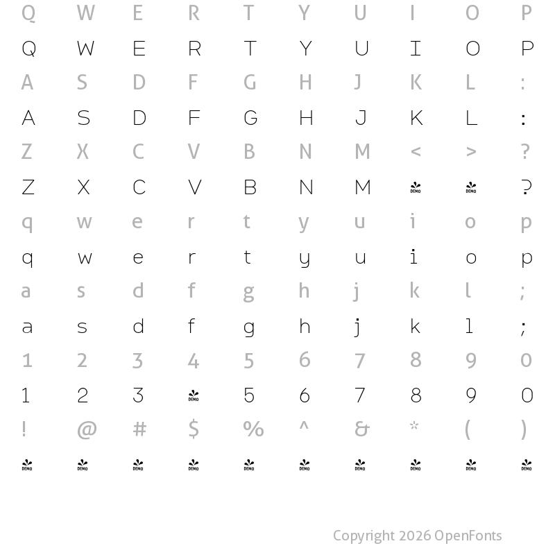 Character Map of FONTSPRING DEMO - Citrine Light Regular