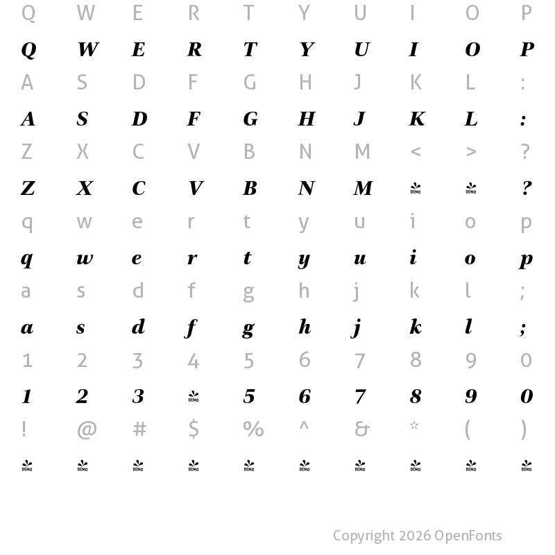 Character Map of FONTSPRING DEMO - Civita-ExtraBoldItalic Regular