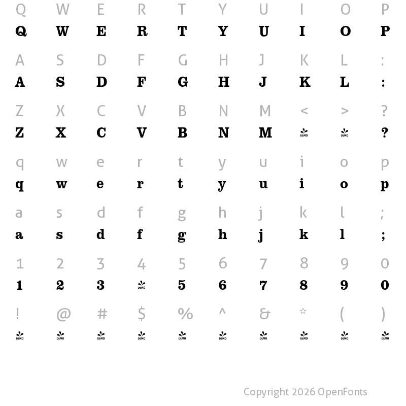 Character Map of FONTSPRING DEMO - ClarendonURWExtNarMed Regular