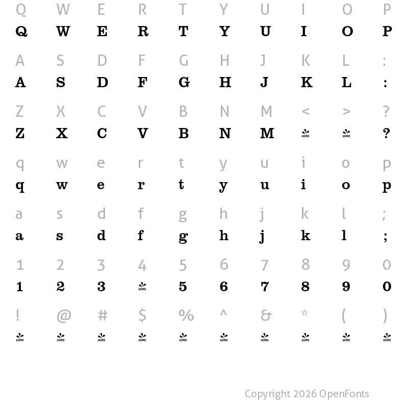 Character Map of FONTSPRING DEMO - ClarendonURWNar Regular