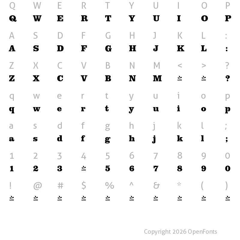 Character Map of FONTSPRING DEMO - ClarendonURWNarExtBol Regular