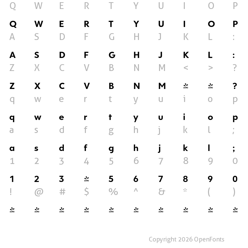 Character Map of FONTSPRING DEMO - Clarika Office Geometric Bold
