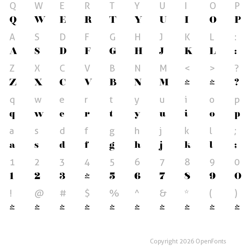Character Map of FONTSPRING DEMO - Clarize Display Base