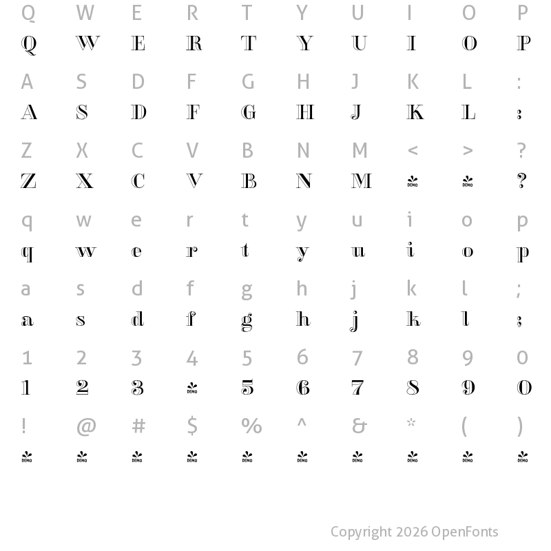 Character Map of FONTSPRING DEMO - Clarize Display Engraved Engraved