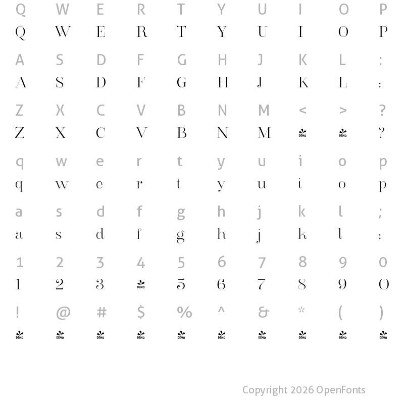 Character Map of FONTSPRING DEMO - Clarize Light Regular