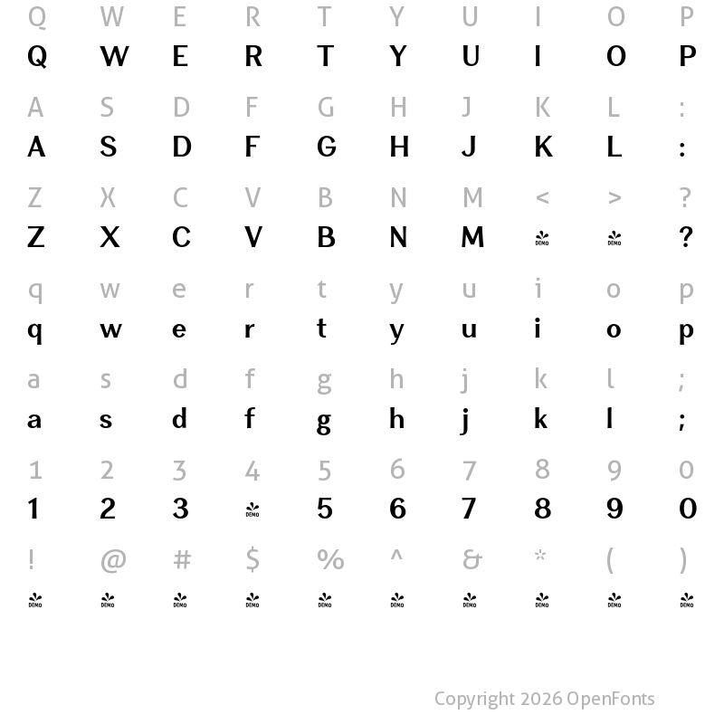 Character Map of FONTSPRING DEMO - Clasica Sans Bold Regular