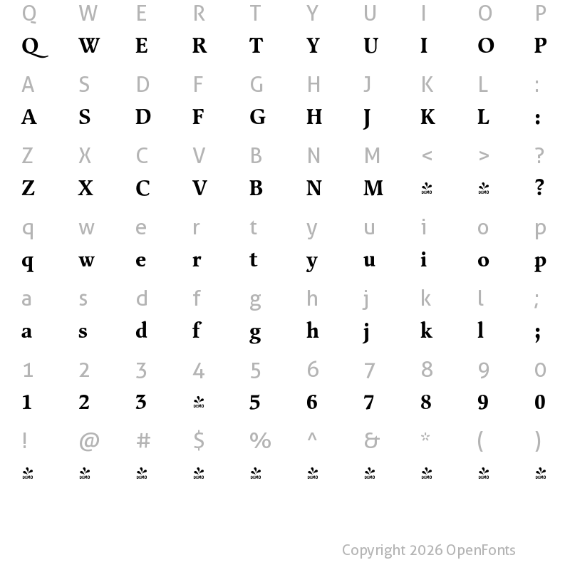 Character Map of FONTSPRING DEMO - Classica Pro Bold