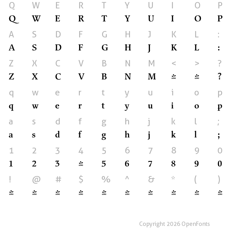 Character Map of FONTSPRING DEMO - Classica Pro Demi Regular