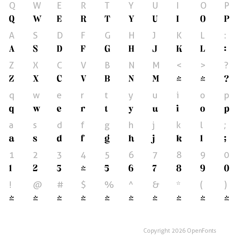 Character Map of FONTSPRING DEMO - Classical Diary Regular