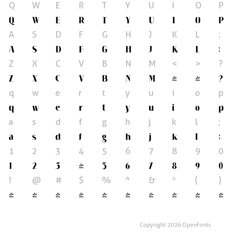 Character Map of FONTSPRING DEMO - Claudia Fiesta Black Regular