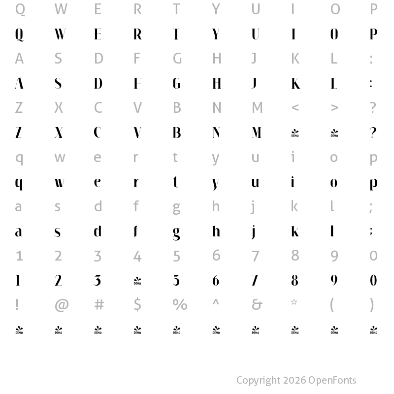 Character Map of FONTSPRING DEMO - Claudia Fiesta Regular