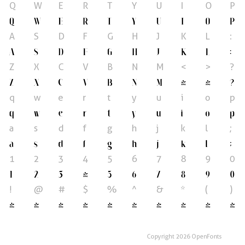 Character Map of FONTSPRING DEMO - Claudia Fiesta Thin Regular