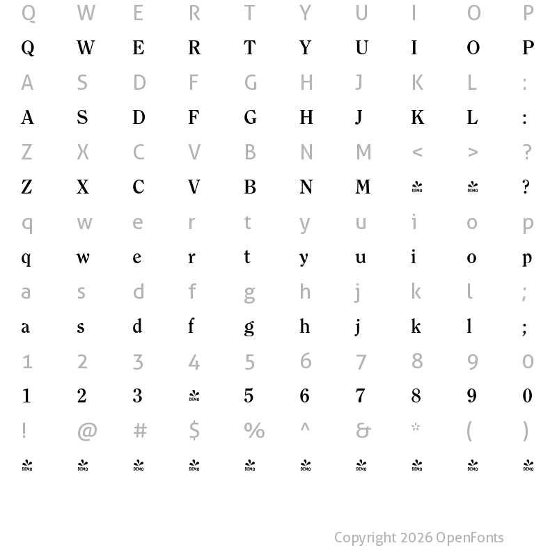 Character Map of FONTSPRING DEMO - Clearface Pro Bold