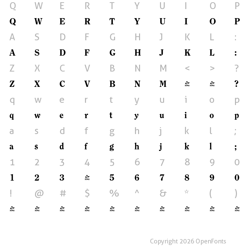 Character Map of FONTSPRING DEMO - Clearface Pro Heavy Regular