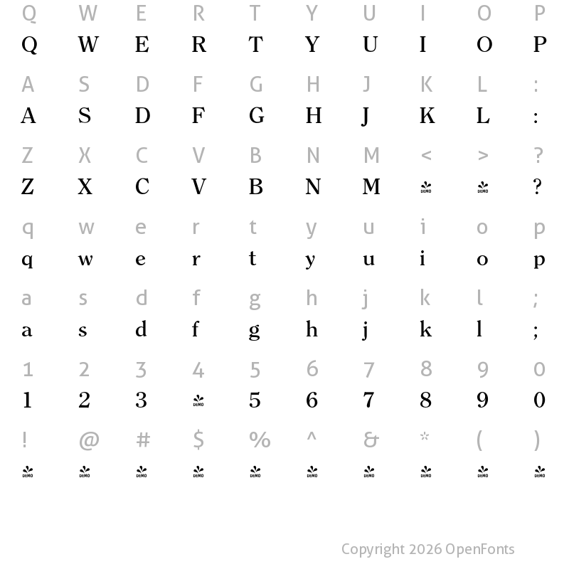 Character Map of FONTSPRING DEMO - Clearface Serial Medium Regular