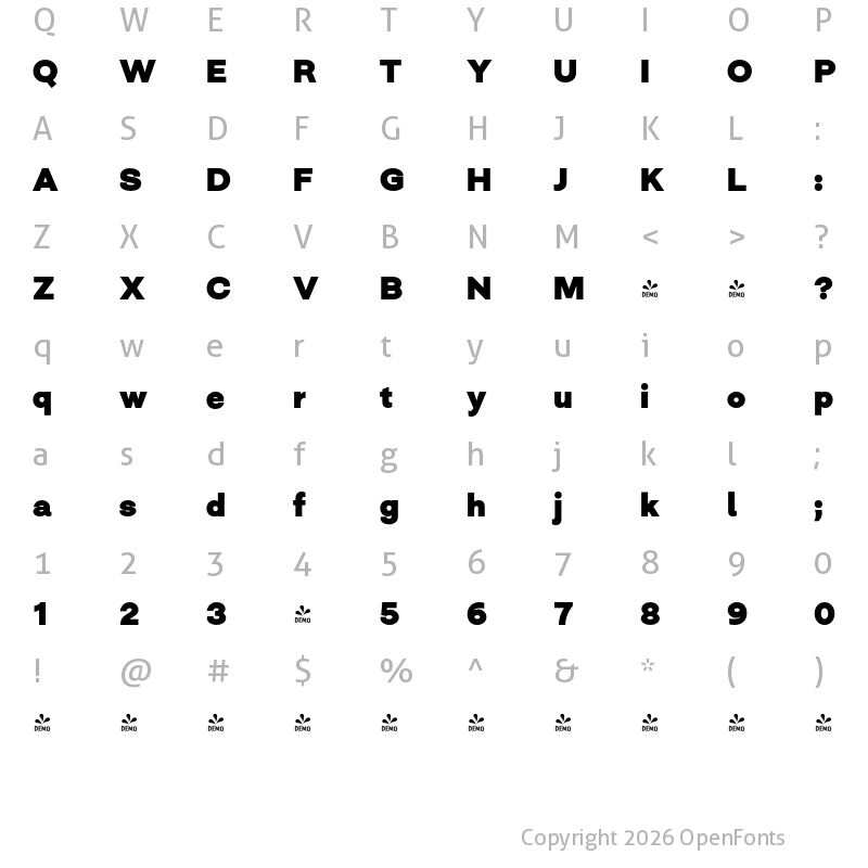 Character Map of FONTSPRING DEMO - Closer Black Regular