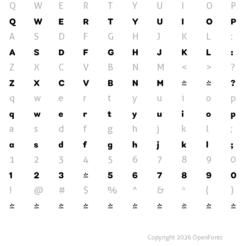Character Map of FONTSPRING DEMO - Cobbler Sans Bold