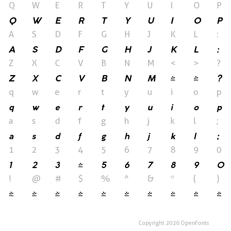 Character Map of FONTSPRING DEMO - Coco Gothic Alternate Bold Italic