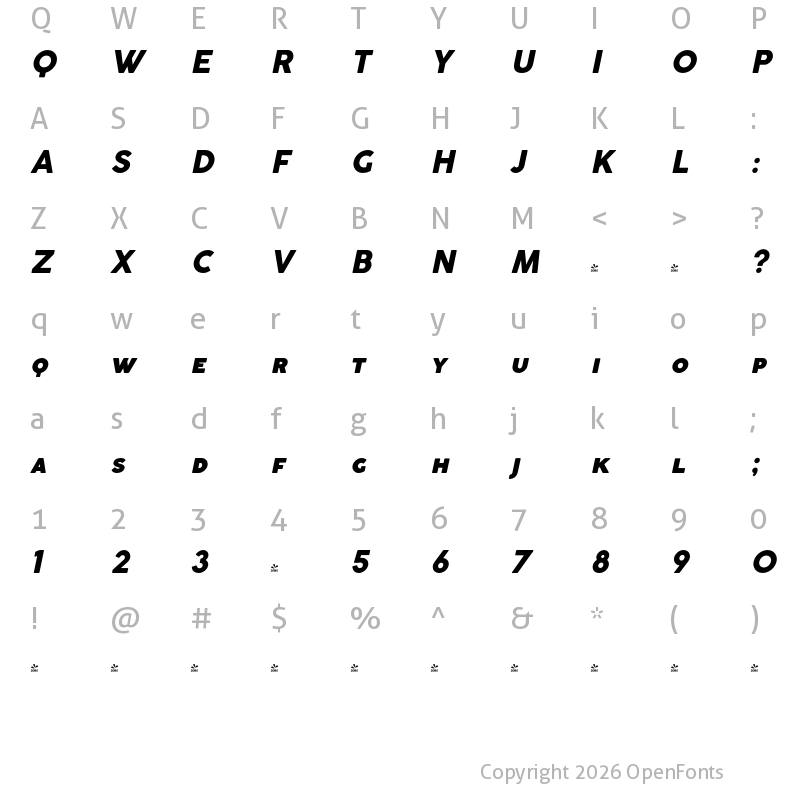 Character Map of FONTSPRING DEMO - Coco Gothic Small Caps Heavy Bold Italic