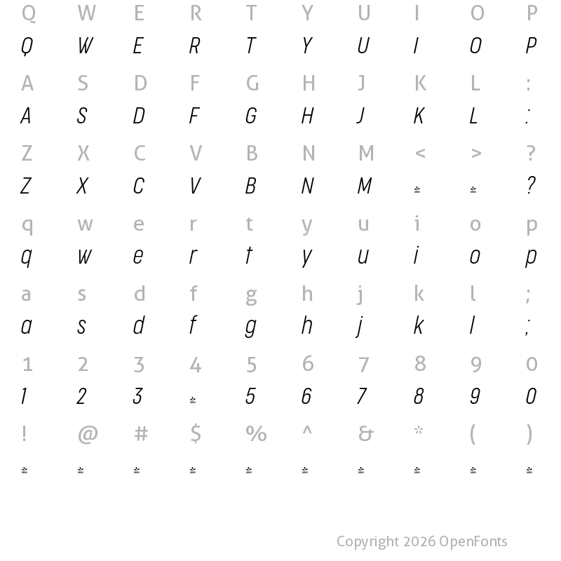 Character Map of FONTSPRING DEMO - CocogooseProCondensed UltraLt Italic