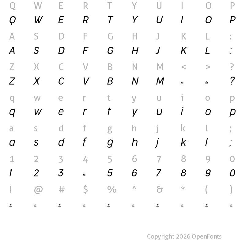 Character Map of FONTSPRING DEMO - CocogooseProNarrow Light Italic