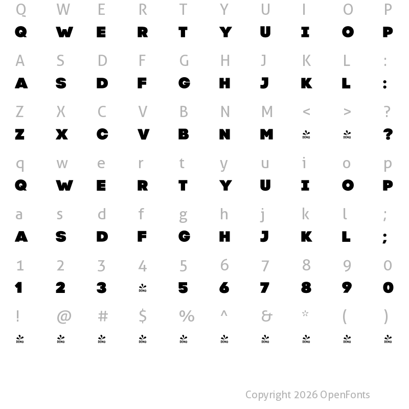 Character Map of FONTSPRING DEMO - Code Pro Black Regular