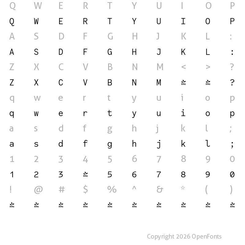 Character Map of FONTSPRING DEMO - Code Saver Regular